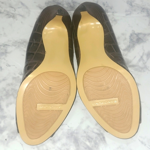 Bandolino Brown Croc Embossed Peep Toe Heels 5.5 | Faux Alligator Print | Retro - Picture 6 of 10
